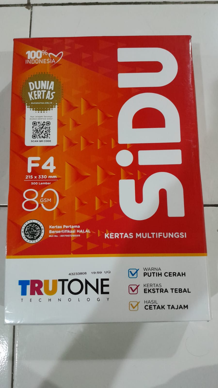 KERTAS F4 SIDU 80 GSM 1 RIM