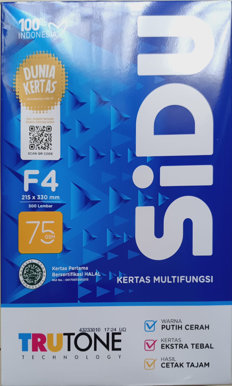 KERTAS F4 SIDU 75 GSM 1 RIM