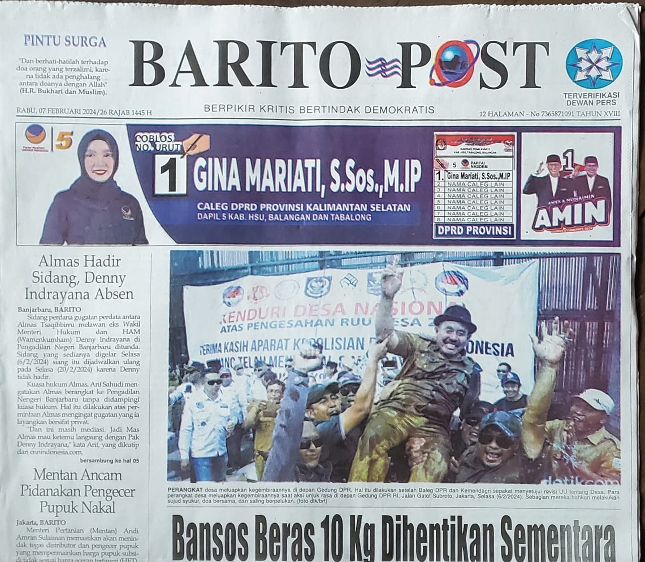 Surat Kabar Harian Barito Post 