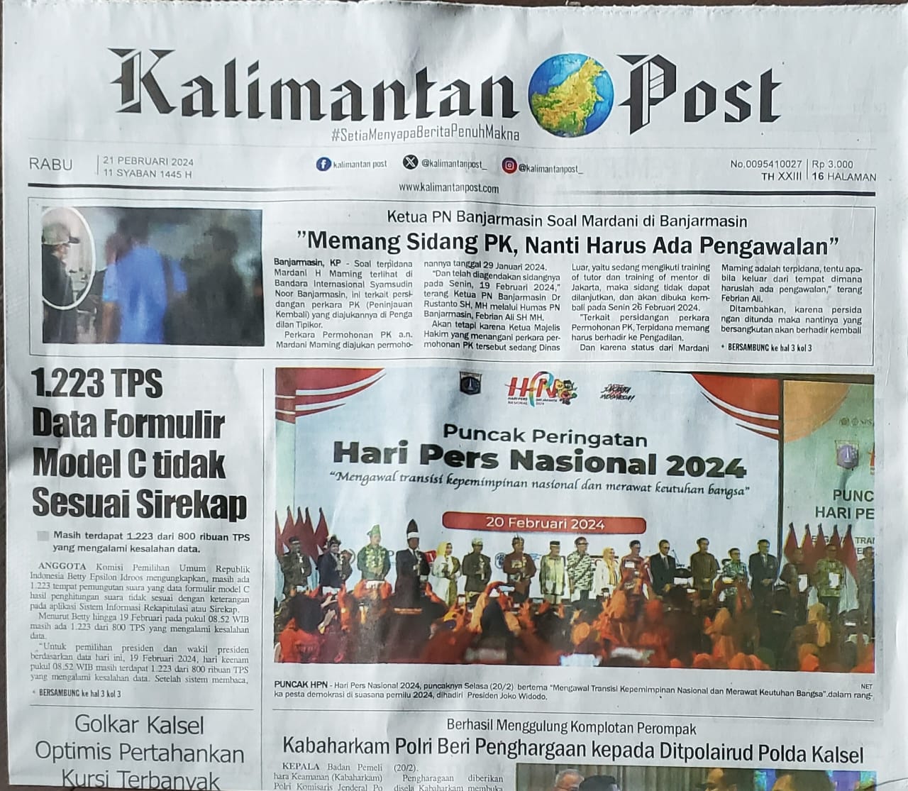 Surat Kabar Harian Kalimantan Post 