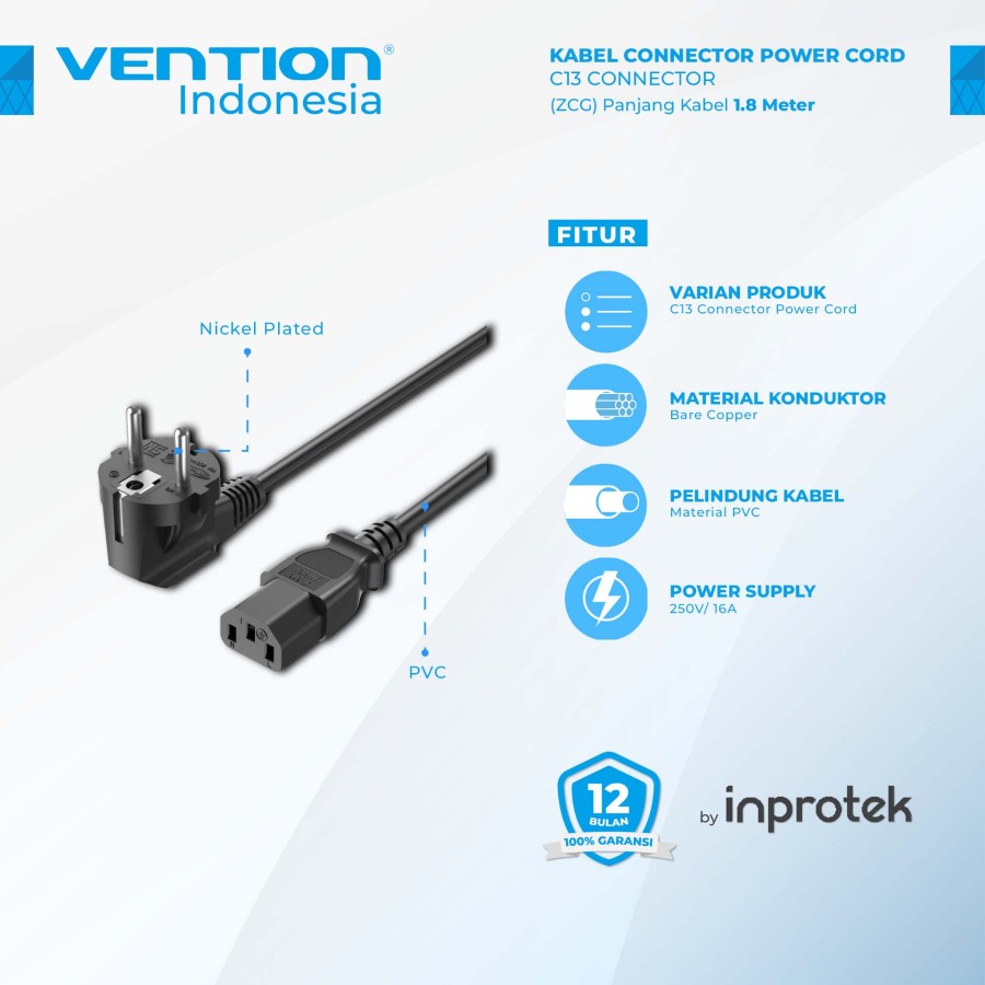 Vention Kabel Power Supply Colokan Kabel Prong Power AC Power Cord SNI - ZCH - C5