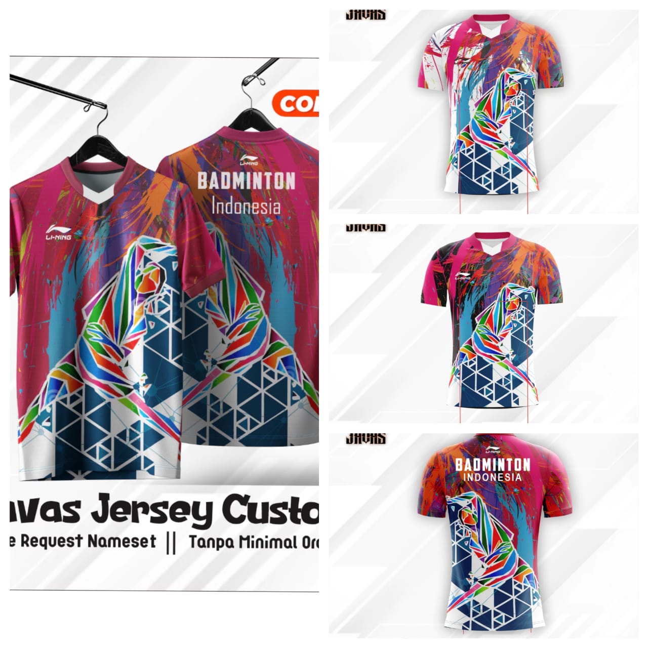 Baju Jersey Badminton Motif WPAP Printing Custom Nama Atribut