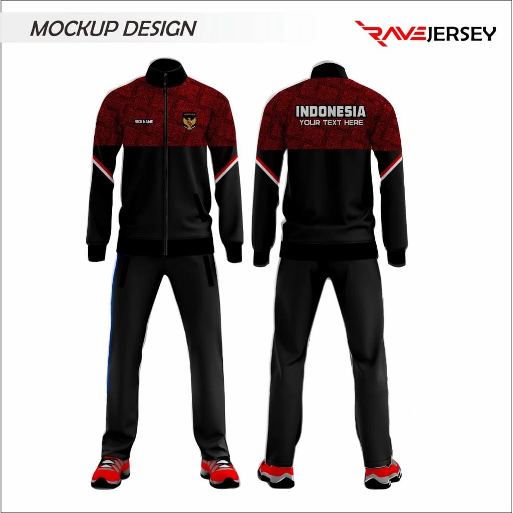 Tracsuit Timnas Indonesia Printing Custom, Jaket Kontingen Printing Setelan Jaket