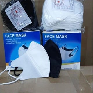 Masker Duckbill 3 Ply Facemask isi 50 Pcs Warna Hitam dan Putih