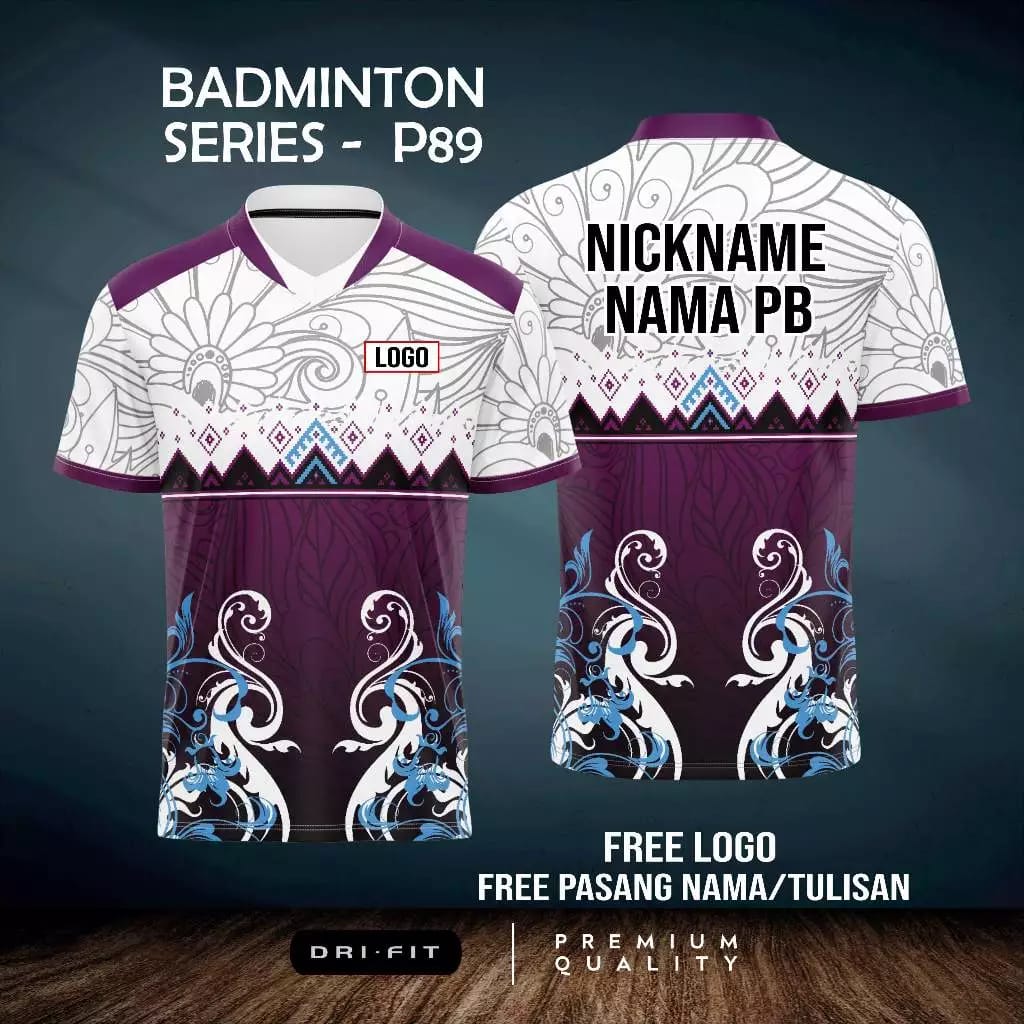 Jersey Kaos Badminton P89 bisa custom nama dan logo