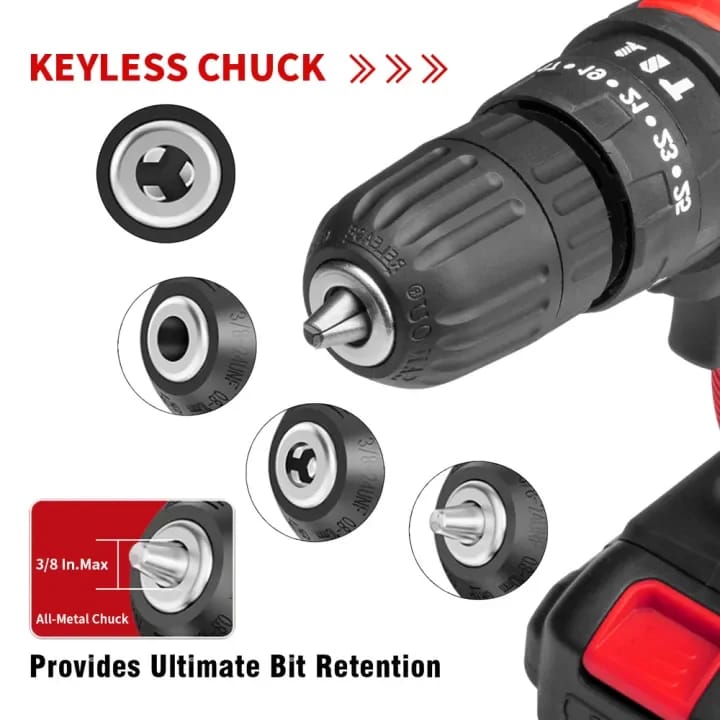 Mesin Bor Baterai Cas Komplit 36VF Bor impact 10mm Nesin Bor Tangan Bor Listrik Murah Bor Cordless Dual Speed Bor Bolak Balik/Beton Besi Bor kayu