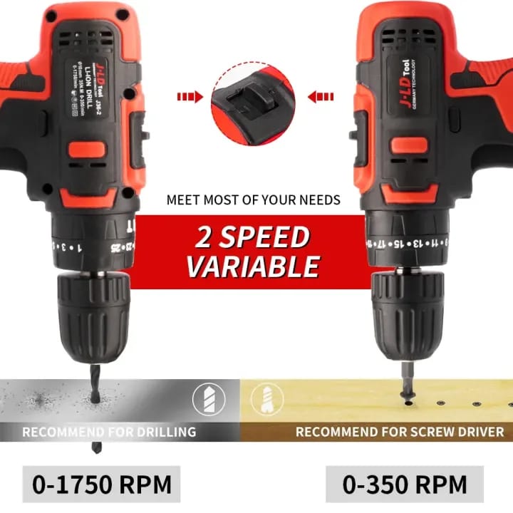 Mesin Bor Baterai Cas Komplit 36VF Bor impact 10mm Nesin Bor Tangan Bor Listrik Murah Bor Cordless Dual Speed Bor Bolak Balik/Beton Besi Bor kayu
