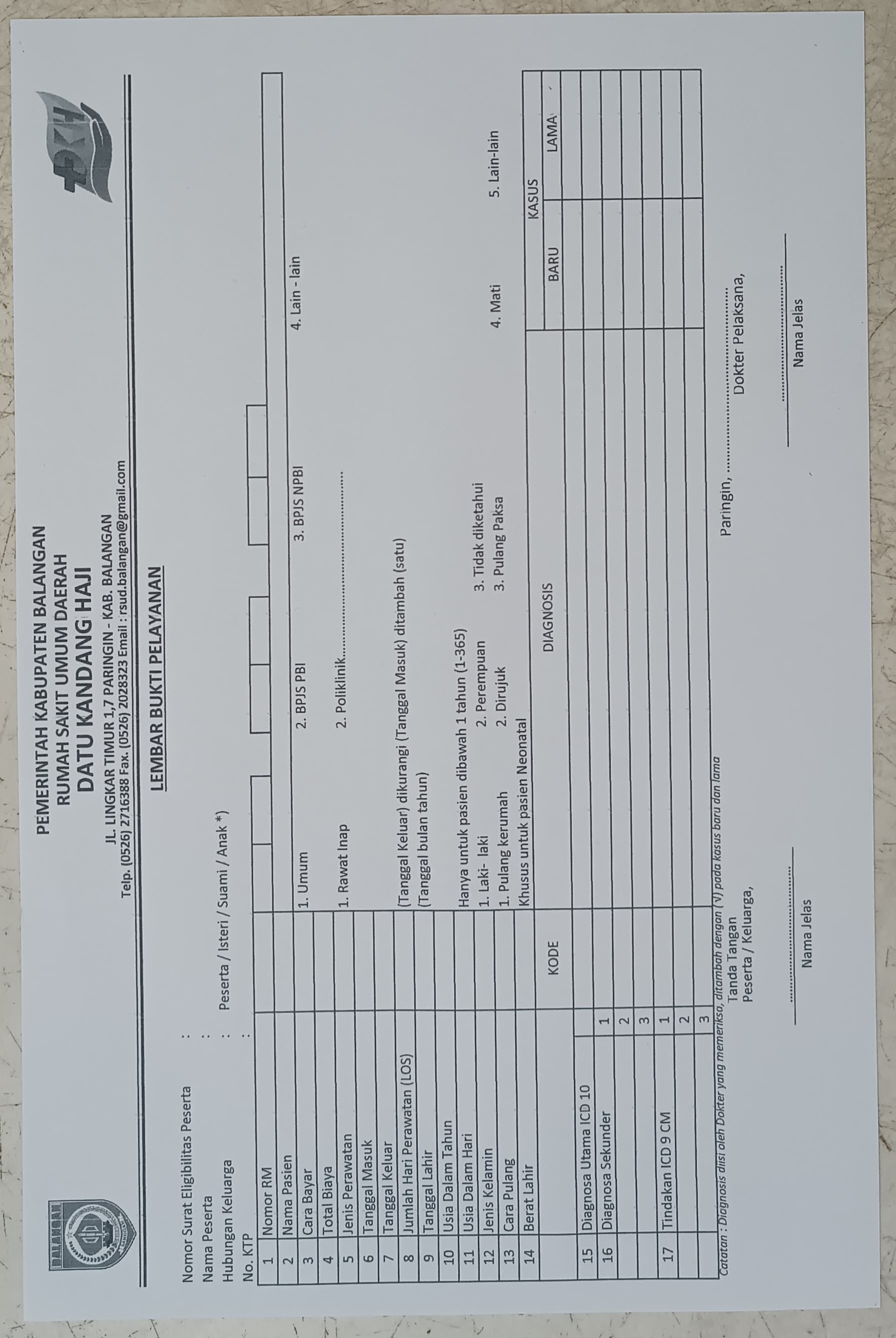 LEMBAR BUKTI PELAYANAN