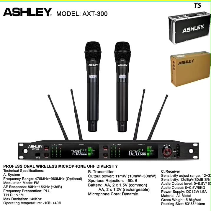 MIC WIRELESS ASHLEY AXT300 FREE KOPER AXT 300 MICROPHONE ORIGINAL