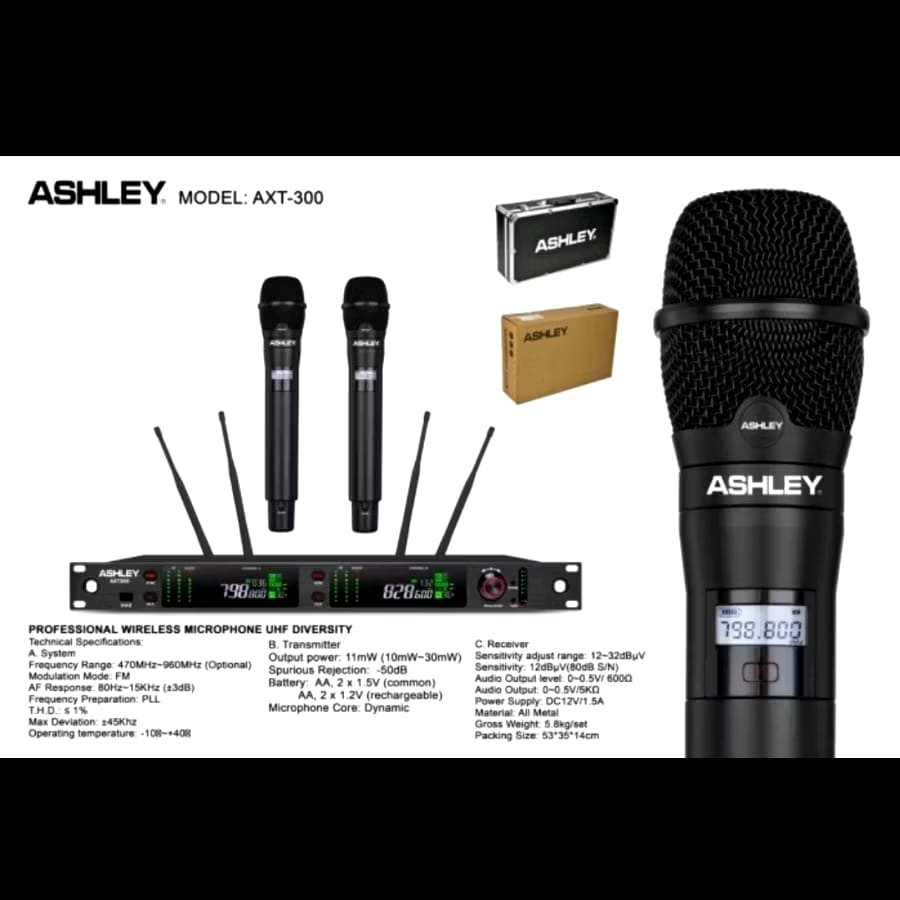 MIC WIRELESS ASHLEY AXT300 FREE KOPER AXT 300 MICROPHONE ORIGINAL