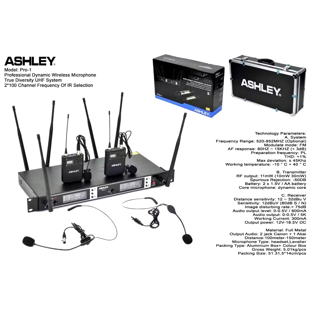 Microphone Wireless ASHLEY PRO 1 PRO1 JJHH Clipon Headset Original