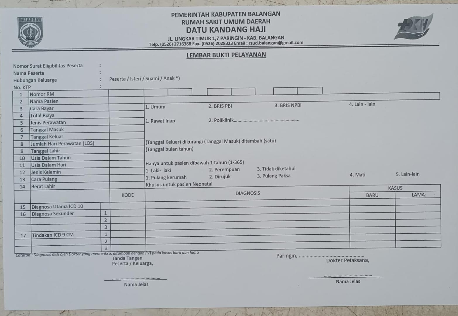 Lembar Bukti Pelayanan