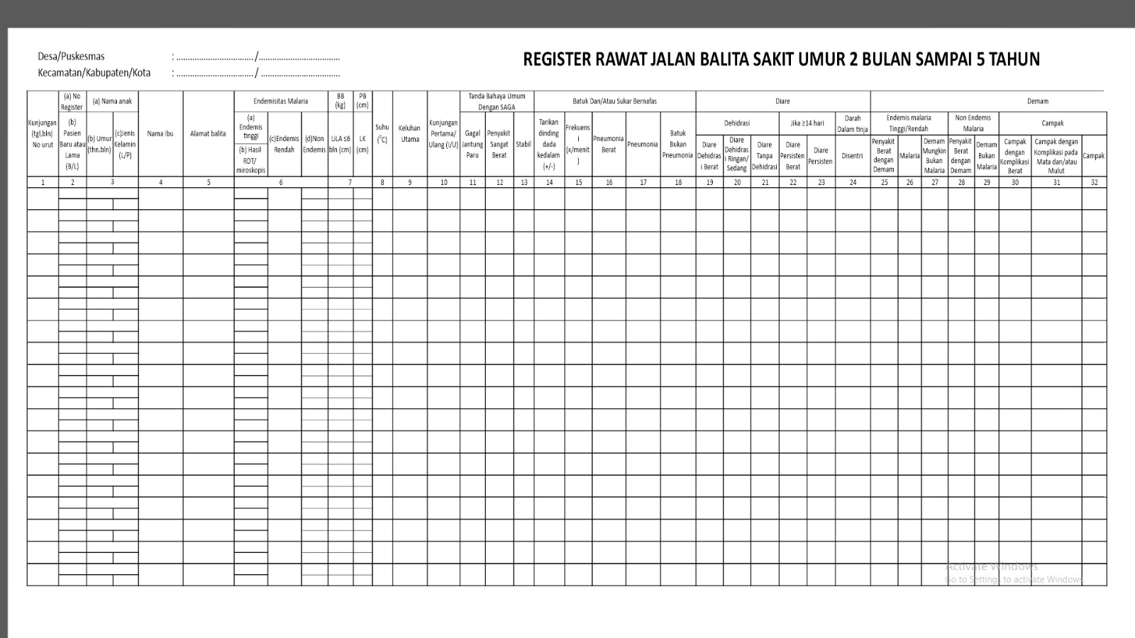 Register MTBS kurang 2 Bulan-5 Tahun
