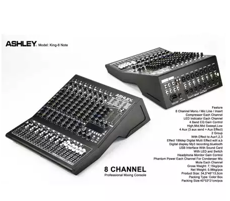 Mixer Ashley King 8 Note Original 8 Channel Interface USB - Bluetooth