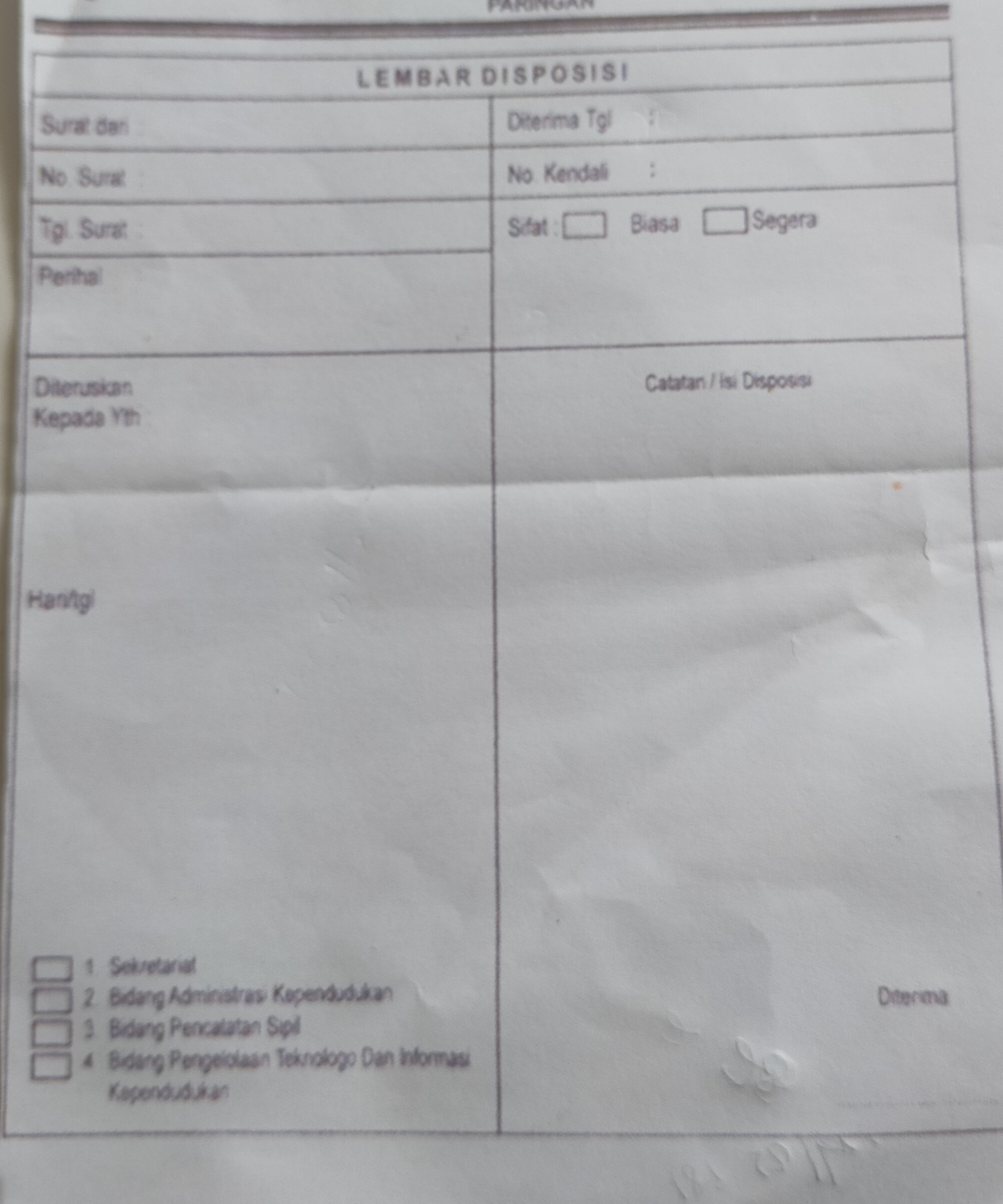 Blangko Disposisi Surat