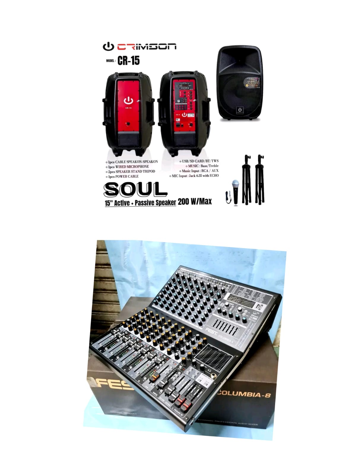Set Soundsystem Crimson CR-15 Soul dan Mixer Audio * Chanel