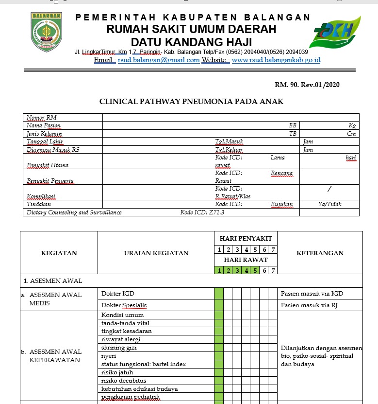 CLINICAL PATHWAY PNEUMONIA PADA ANAK