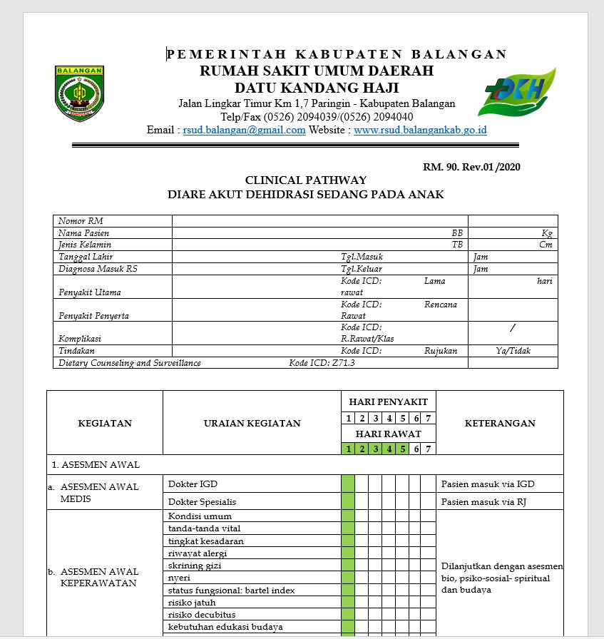 CLINICAL PATHWAY DIARE AKUT DEHIDRASI SEDANG PADA ANAK