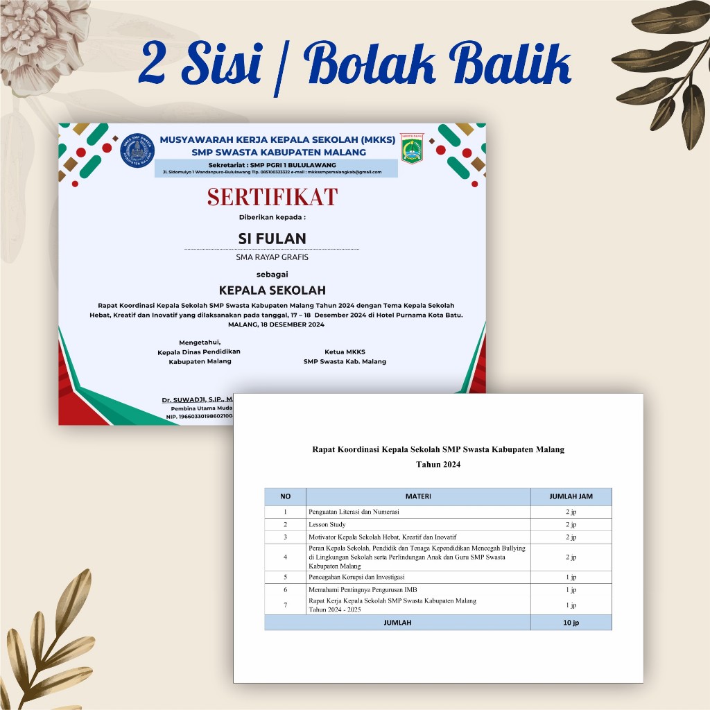 CETAK SERTIFIKAT & PIAGAM BOLAK-BALIK