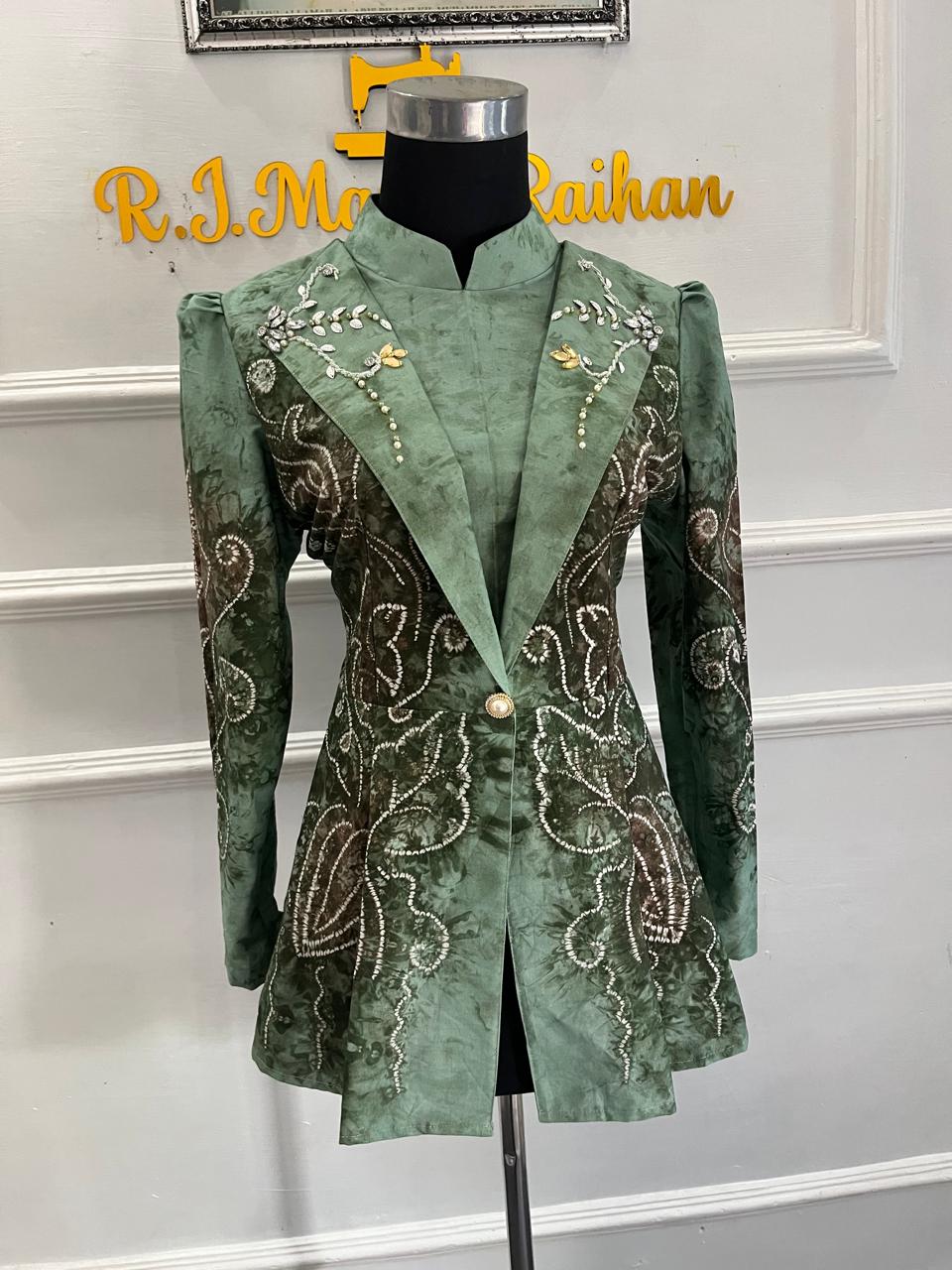 Jasa Jahit Baju Semi Blazer Sasirangan Tosca + Payet
