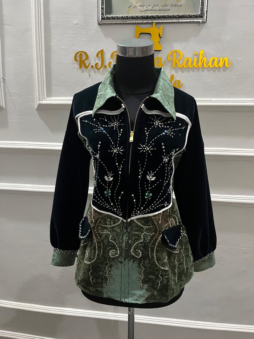 Jasa Jahit Baju Sasirangan + Bludru Navy + Payet Motif Bunga