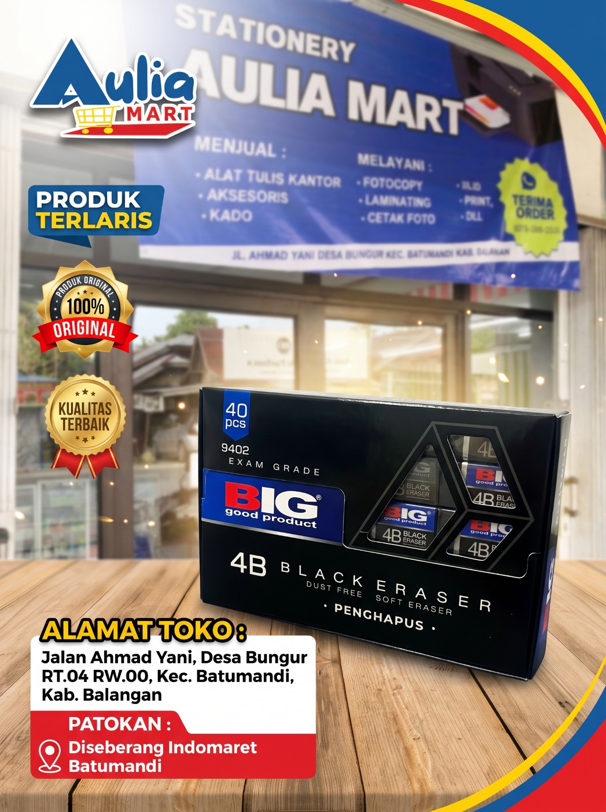 Penghapus 4B BIG Black Eraser 9402 40 Pcs Exam Grade Dust Free Soft Eraser Penghapus Hitam Premium