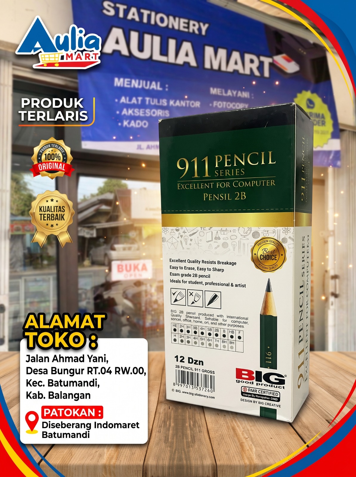 Pensil 2B BIG 911 Pencil Series Excellent For Computer Ujian CAT CPNS Original Grosir 12 Dzn