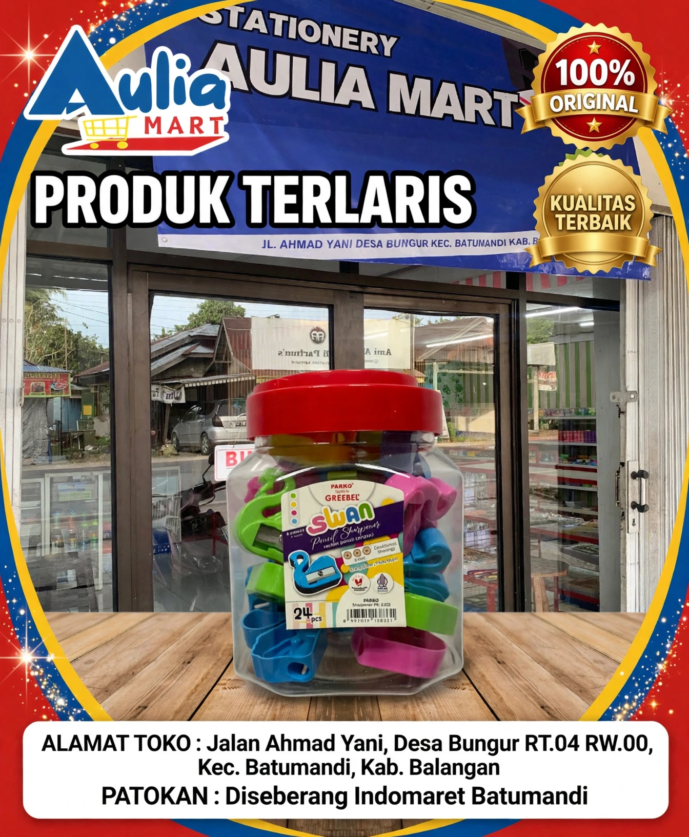 Rautan Pensil Angsa PARKO Greebel SWAN Pencil Sharpener Toples 24 Pcs Warna Warni Lucu Tajam Original
