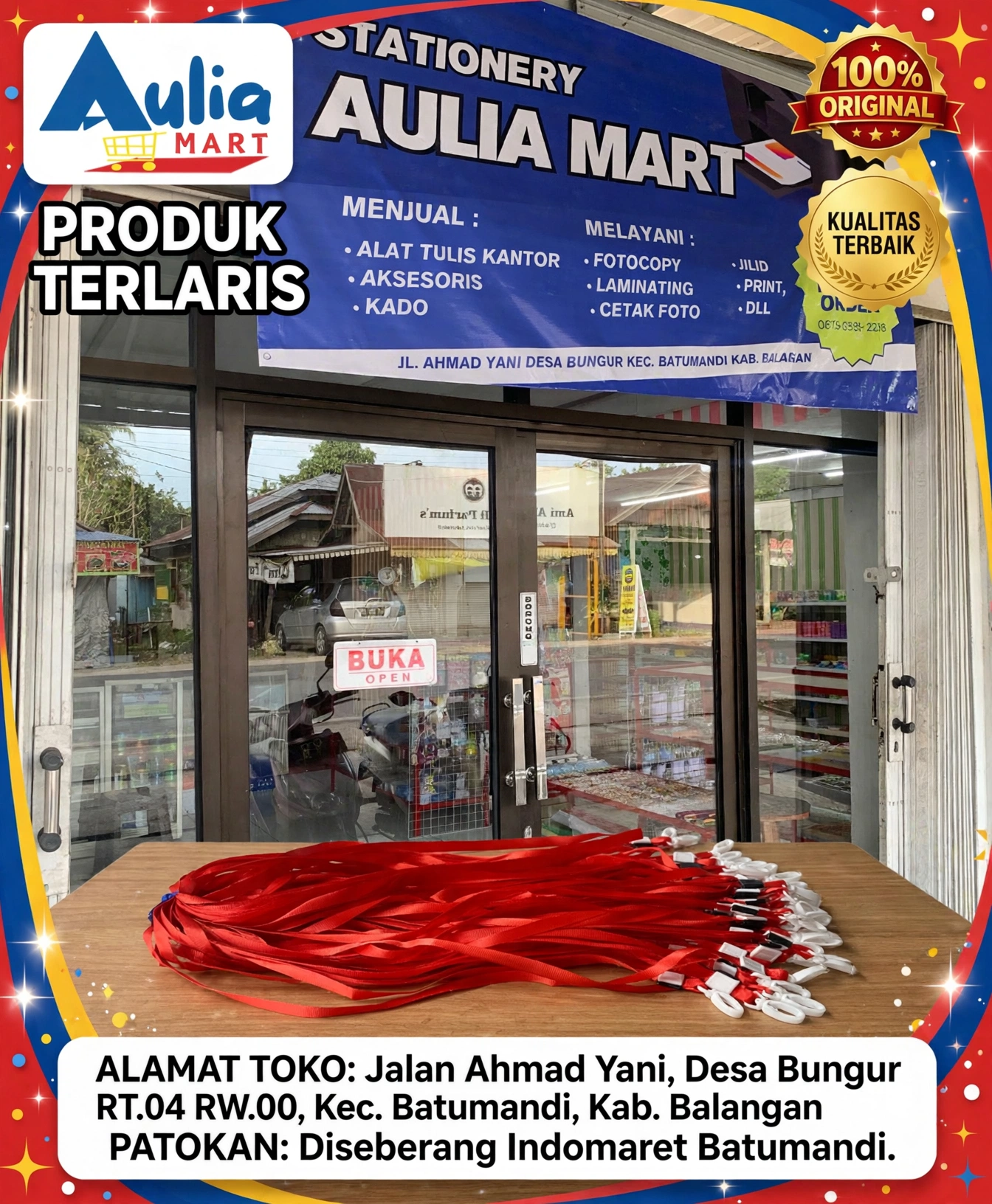 Tali Lanyard Merah Polos 1cm Kait Putih Tali ID Card Panitia